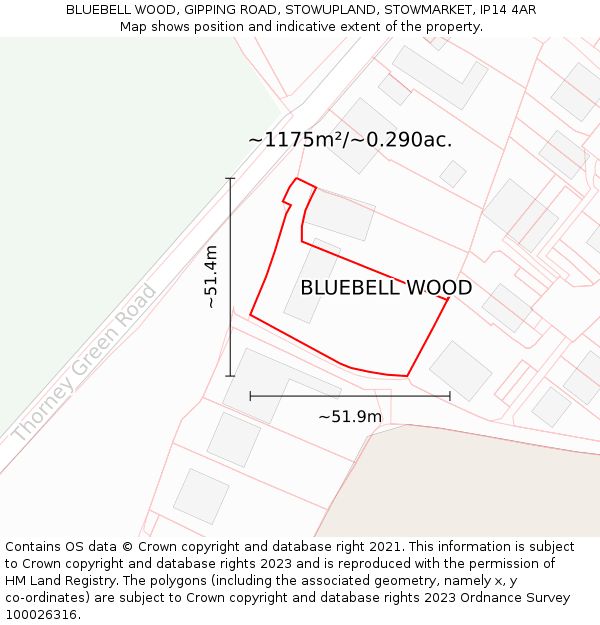 BLUEBELL WOOD, GIPPING ROAD, STOWUPLAND, STOWMARKET, IP14 4AR: Plot and title map