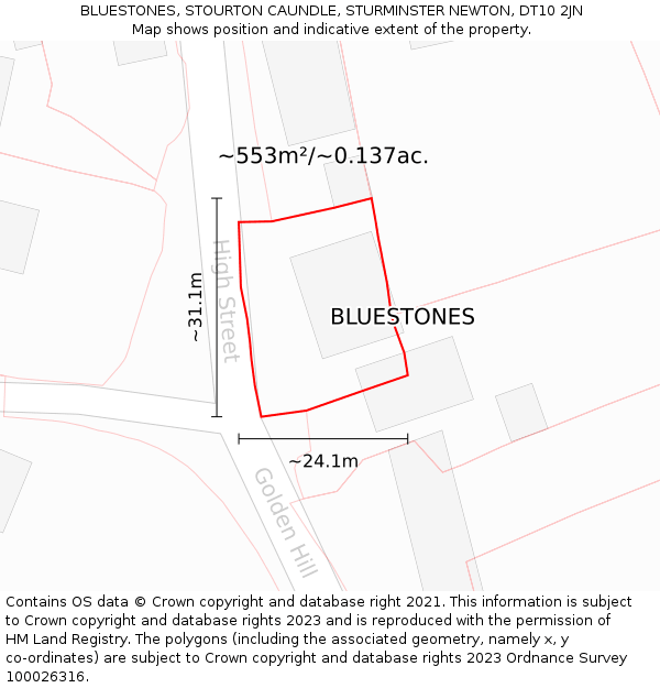BLUESTONES, STOURTON CAUNDLE, STURMINSTER NEWTON, DT10 2JN: Plot and title map
