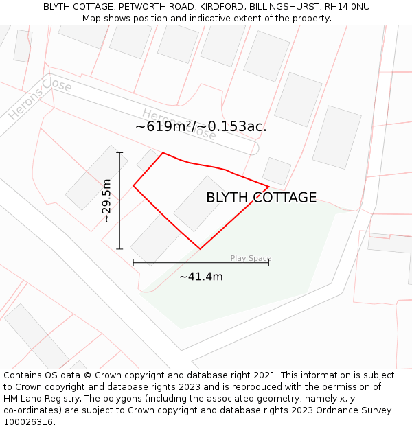 BLYTH COTTAGE, PETWORTH ROAD, KIRDFORD, BILLINGSHURST, RH14 0NU: Plot and title map