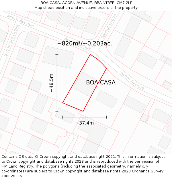 BOA CASA, ACORN AVENUE, BRAINTREE, CM7 2LP: Plot and title map