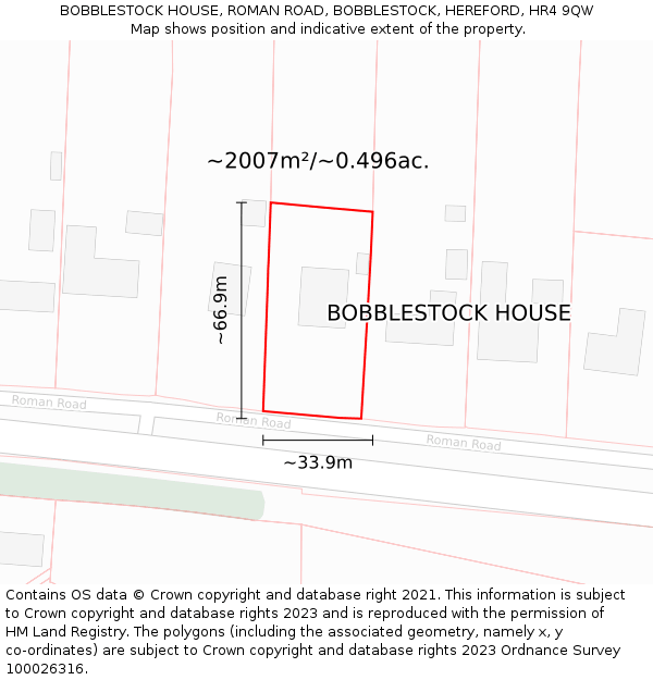 BOBBLESTOCK HOUSE, ROMAN ROAD, BOBBLESTOCK, HEREFORD, HR4 9QW: Plot and title map