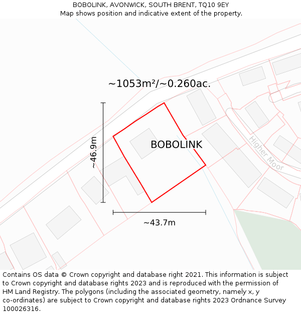 BOBOLINK, AVONWICK, SOUTH BRENT, TQ10 9EY: Plot and title map