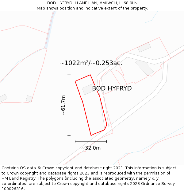 BOD HYFRYD, LLANEILIAN, AMLWCH, LL68 9LN: Plot and title map