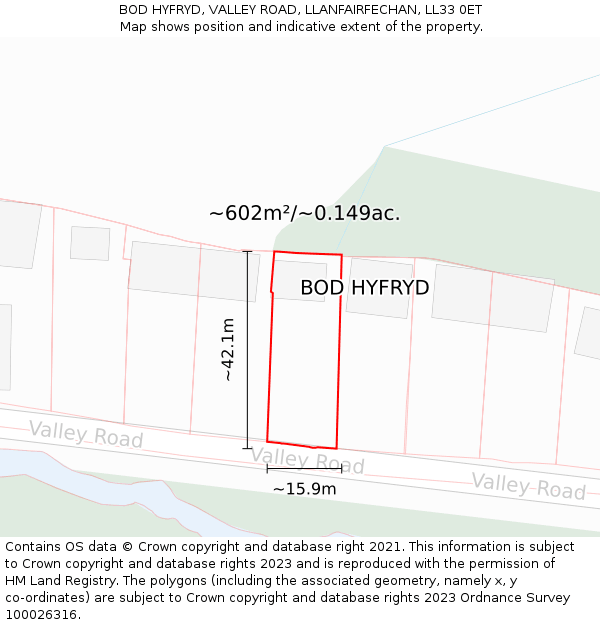 BOD HYFRYD, VALLEY ROAD, LLANFAIRFECHAN, LL33 0ET: Plot and title map