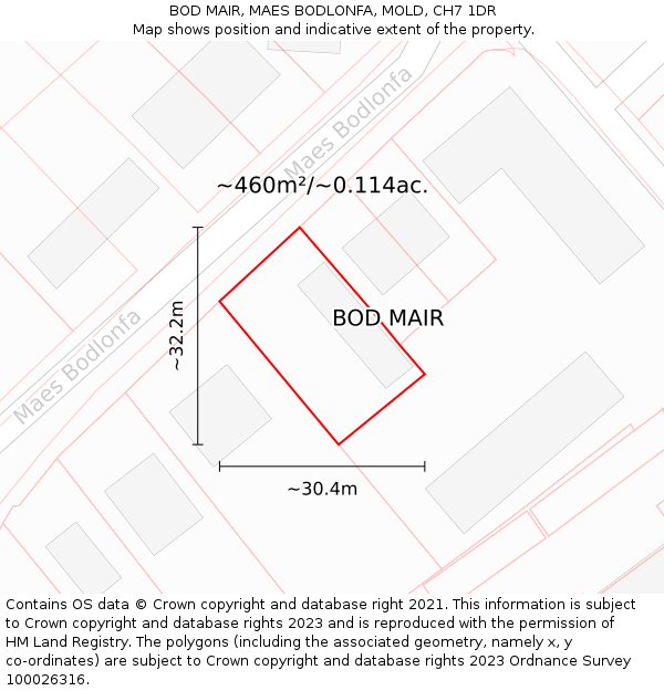 BOD MAIR, MAES BODLONFA, MOLD, CH7 1DR: Plot and title map