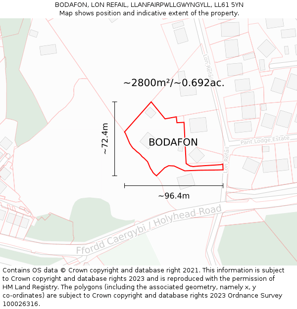 BODAFON, LON REFAIL, LLANFAIRPWLLGWYNGYLL, LL61 5YN: Plot and title map