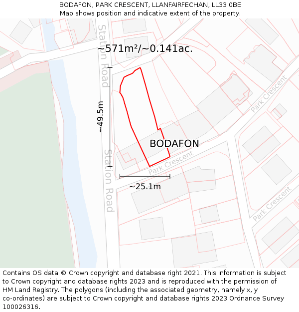 BODAFON, PARK CRESCENT, LLANFAIRFECHAN, LL33 0BE: Plot and title map