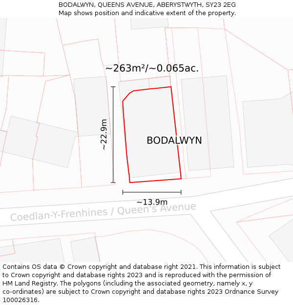 BODALWYN, QUEENS AVENUE, ABERYSTWYTH, SY23 2EG: Plot and title map