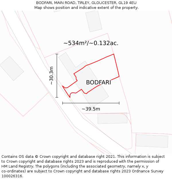 BODFARI, MAIN ROAD, TIRLEY, GLOUCESTER, GL19 4EU: Plot and title map