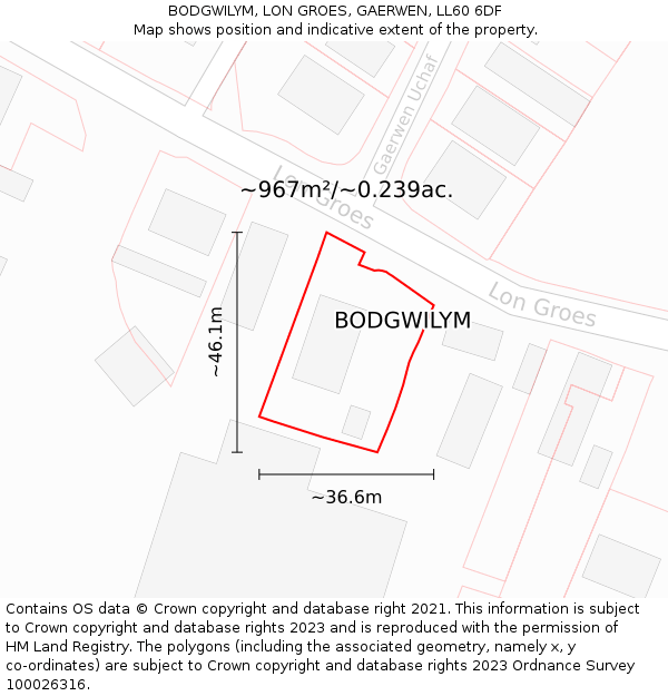 BODGWILYM, LON GROES, GAERWEN, LL60 6DF: Plot and title map