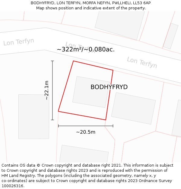 BODHYFRYD, LON TERFYN, MORFA NEFYN, PWLLHELI, LL53 6AP: Plot and title map