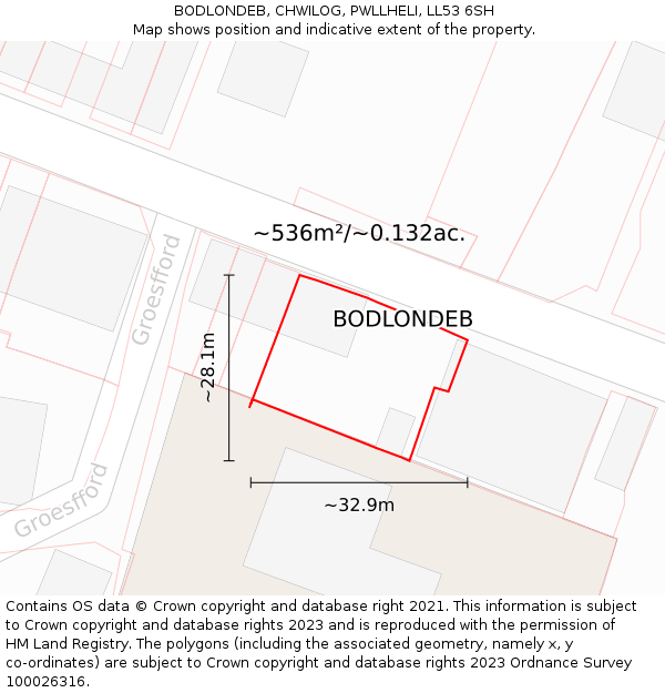 BODLONDEB, CHWILOG, PWLLHELI, LL53 6SH: Plot and title map