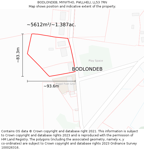 BODLONDEB, MYNYTHO, PWLLHELI, LL53 7RN: Plot and title map