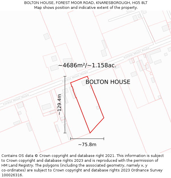 BOLTON HOUSE, FOREST MOOR ROAD, KNARESBOROUGH, HG5 8LT: Plot and title map