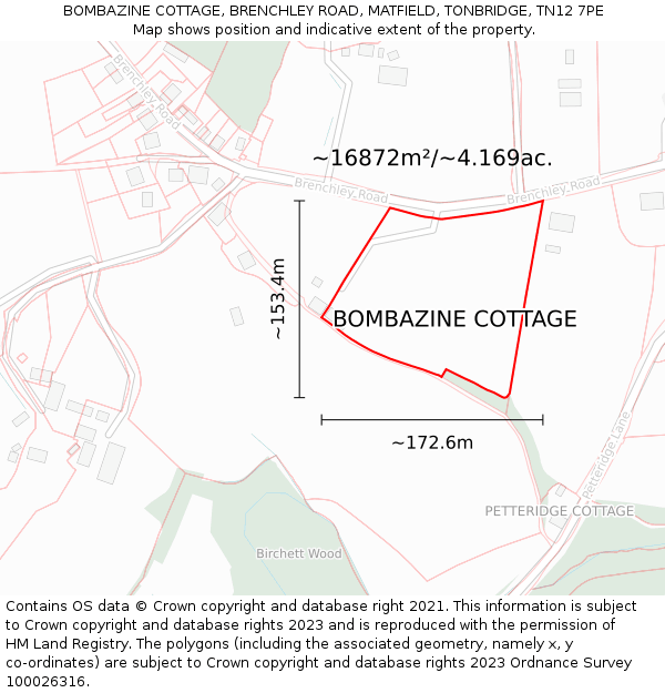BOMBAZINE COTTAGE, BRENCHLEY ROAD, MATFIELD, TONBRIDGE, TN12 7PE: Plot and title map