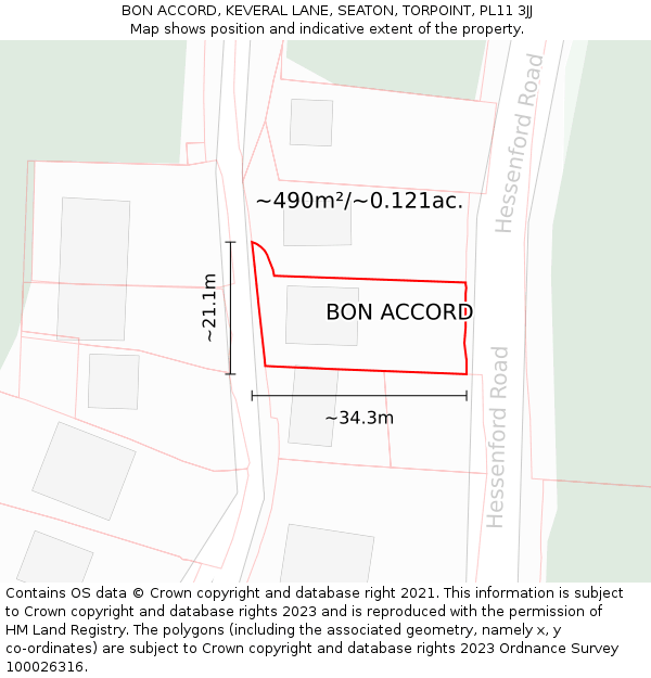 BON ACCORD, KEVERAL LANE, SEATON, TORPOINT, PL11 3JJ: Plot and title map