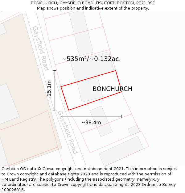 BONCHURCH, GAYSFIELD ROAD, FISHTOFT, BOSTON, PE21 0SF: Plot and title map