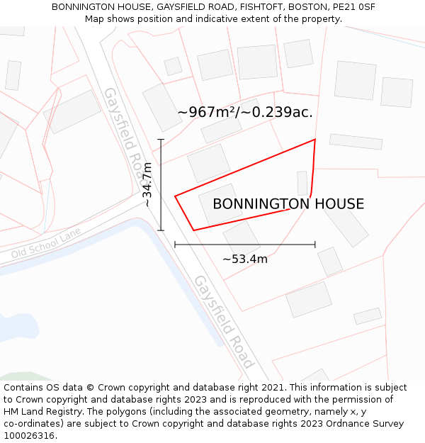 BONNINGTON HOUSE, GAYSFIELD ROAD, FISHTOFT, BOSTON, PE21 0SF: Plot and title map