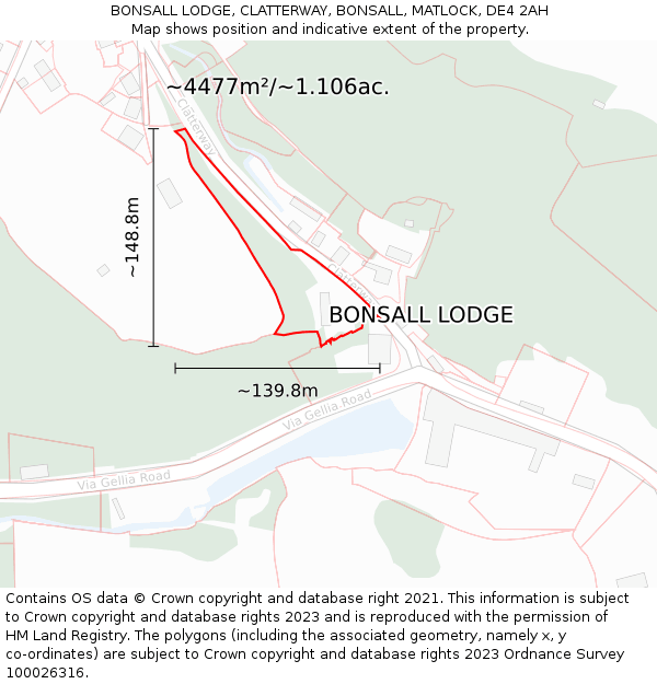 BONSALL LODGE, CLATTERWAY, BONSALL, MATLOCK, DE4 2AH: Plot and title map