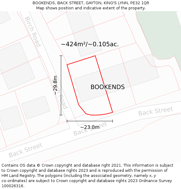 BOOKENDS, BACK STREET, GAYTON, KING'S LYNN, PE32 1QR: Plot and title map