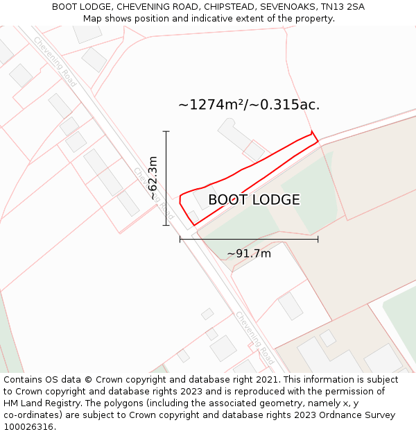 BOOT LODGE, CHEVENING ROAD, CHIPSTEAD, SEVENOAKS, TN13 2SA: Plot and title map