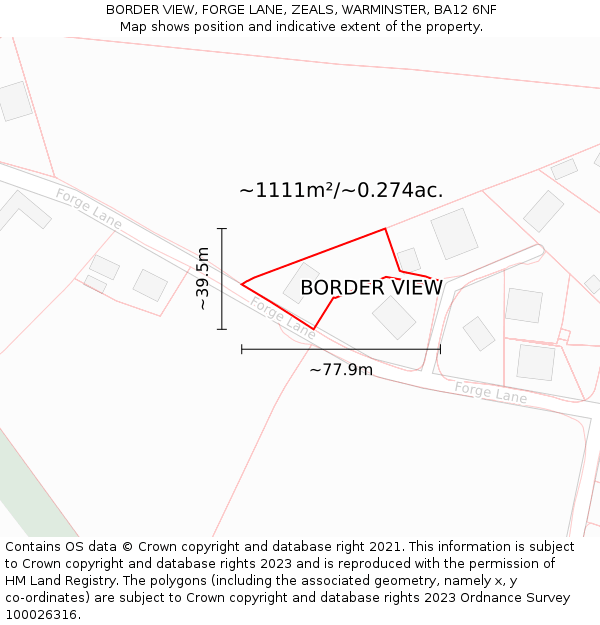 BORDER VIEW, FORGE LANE, ZEALS, WARMINSTER, BA12 6NF: Plot and title map