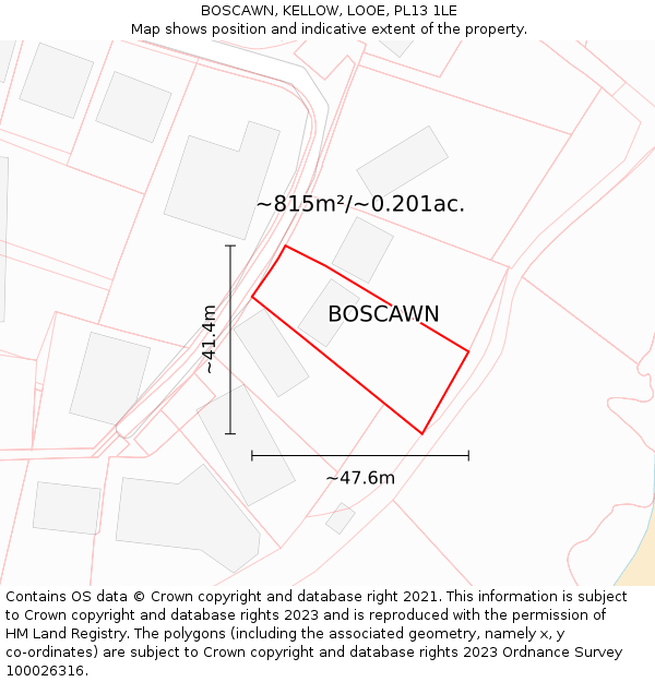 BOSCAWN, KELLOW, LOOE, PL13 1LE: Plot and title map