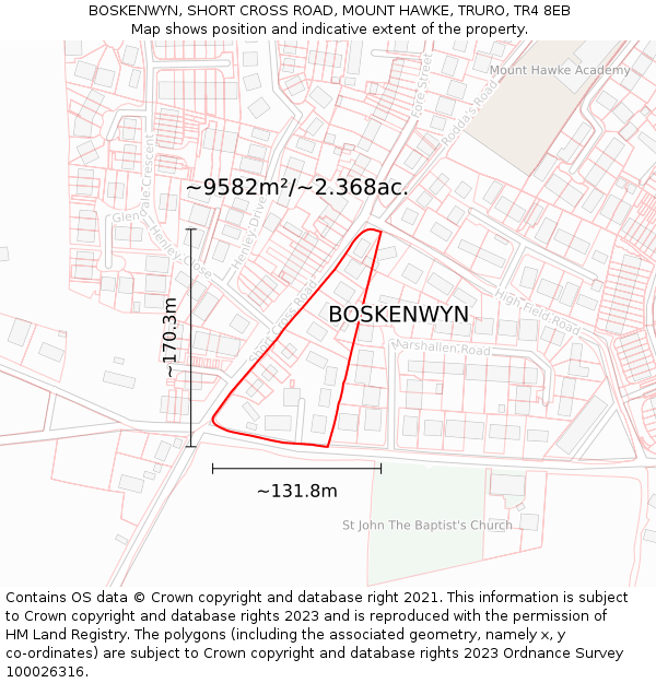 BOSKENWYN, SHORT CROSS ROAD, MOUNT HAWKE, TRURO, TR4 8EB: Plot and title map