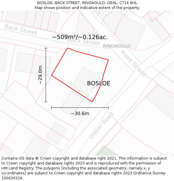 BOSLOE, BACK STREET, RINGWOULD, DEAL, CT14 8HL: Plot and title map