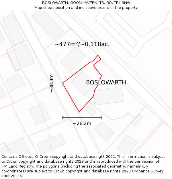BOSLOWARTH, GOONHAVERN, TRURO, TR4 9NW: Plot and title map