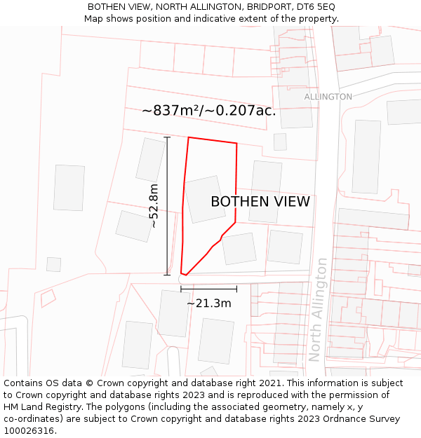 BOTHEN VIEW, NORTH ALLINGTON, BRIDPORT, DT6 5EQ: Plot and title map