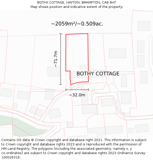 BOTHY COTTAGE, HAYTON, BRAMPTON, CA8 9HT: Plot and title map