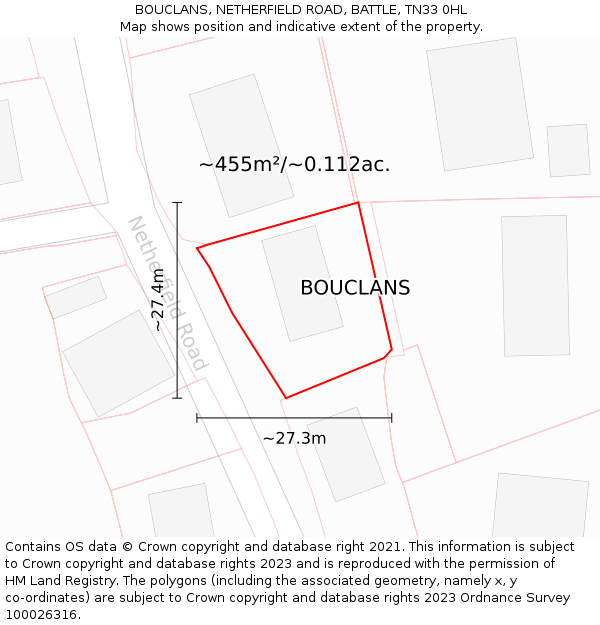 BOUCLANS, NETHERFIELD ROAD, BATTLE, TN33 0HL: Plot and title map