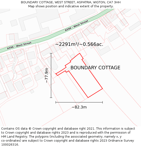 BOUNDARY COTTAGE, WEST STREET, ASPATRIA, WIGTON, CA7 3HH: Plot and title map