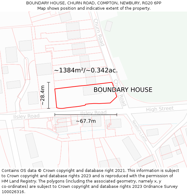 BOUNDARY HOUSE, CHURN ROAD, COMPTON, NEWBURY, RG20 6PP: Plot and title map