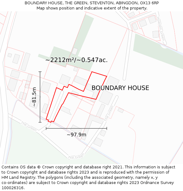 BOUNDARY HOUSE, THE GREEN, STEVENTON, ABINGDON, OX13 6RP: Plot and title map