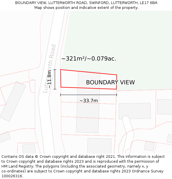 BOUNDARY VIEW, LUTTERWORTH ROAD, SWINFORD, LUTTERWORTH, LE17 6BA: Plot and title map