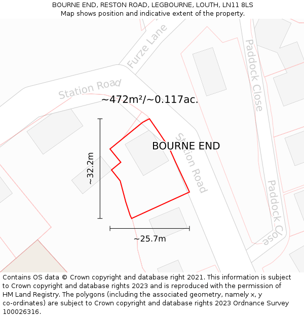 BOURNE END, RESTON ROAD, LEGBOURNE, LOUTH, LN11 8LS: Plot and title map