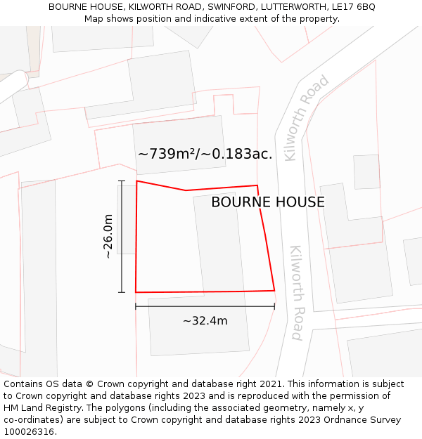 BOURNE HOUSE, KILWORTH ROAD, SWINFORD, LUTTERWORTH, LE17 6BQ: Plot and title map