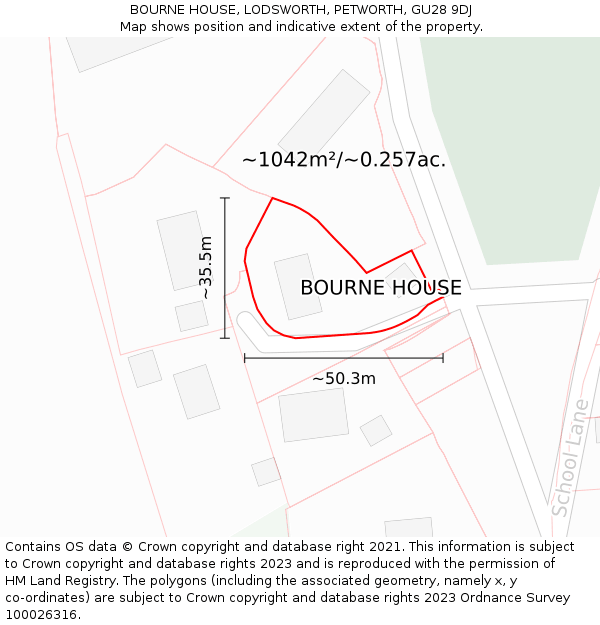 BOURNE HOUSE, LODSWORTH, PETWORTH, GU28 9DJ: Plot and title map