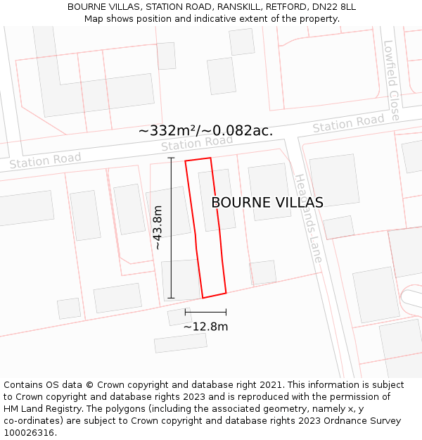 BOURNE VILLAS, STATION ROAD, RANSKILL, RETFORD, DN22 8LL: Plot and title map