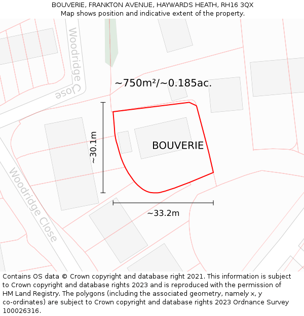 BOUVERIE, FRANKTON AVENUE, HAYWARDS HEATH, RH16 3QX: Plot and title map