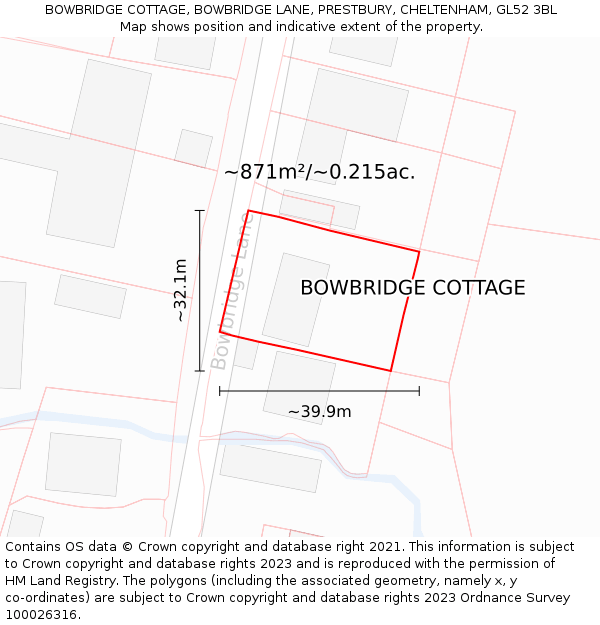 BOWBRIDGE COTTAGE, BOWBRIDGE LANE, PRESTBURY, CHELTENHAM, GL52 3BL: Plot and title map