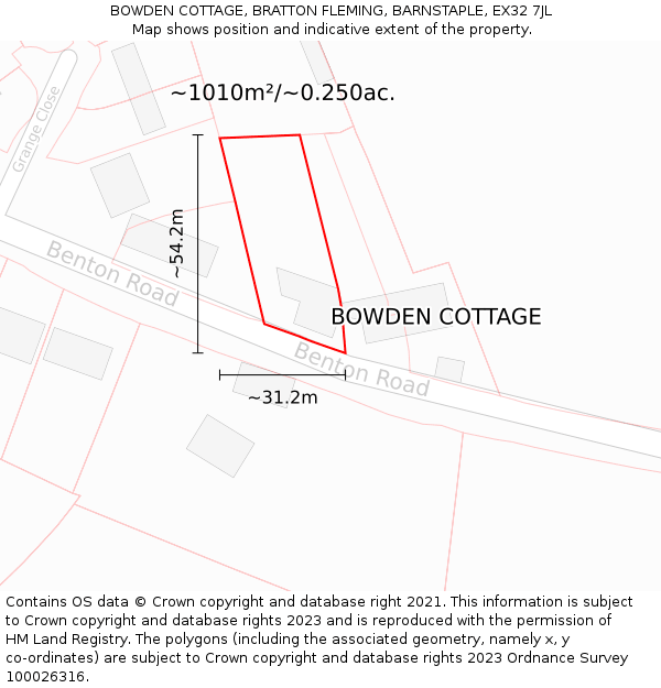 BOWDEN COTTAGE, BRATTON FLEMING, BARNSTAPLE, EX32 7JL: Plot and title map