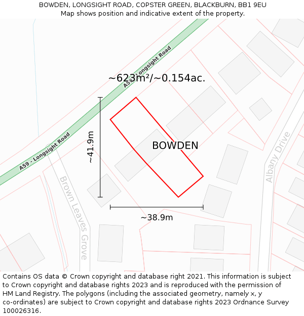 BOWDEN, LONGSIGHT ROAD, COPSTER GREEN, BLACKBURN, BB1 9EU: Plot and title map