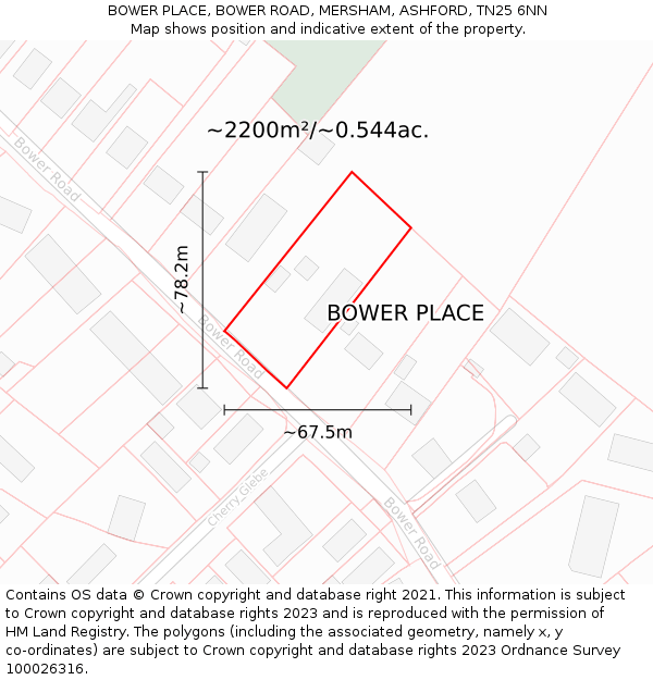 BOWER PLACE, BOWER ROAD, MERSHAM, ASHFORD, TN25 6NN: Plot and title map