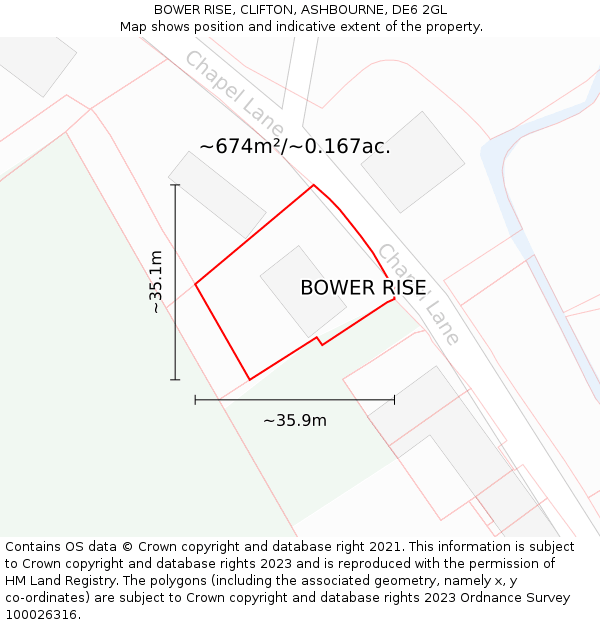 BOWER RISE, CLIFTON, ASHBOURNE, DE6 2GL: Plot and title map