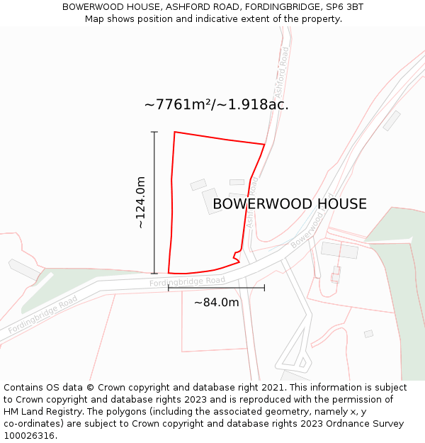 BOWERWOOD HOUSE, ASHFORD ROAD, FORDINGBRIDGE, SP6 3BT: Plot and title map