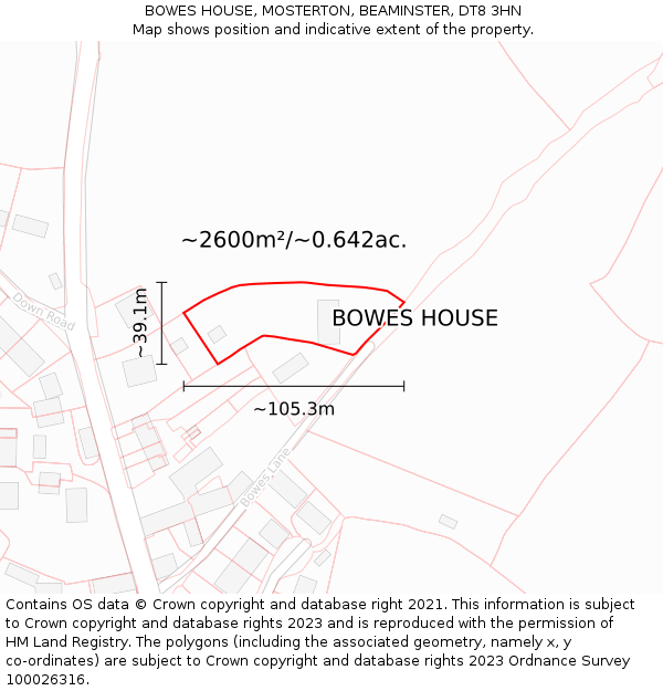 BOWES HOUSE, MOSTERTON, BEAMINSTER, DT8 3HN: Plot and title map
