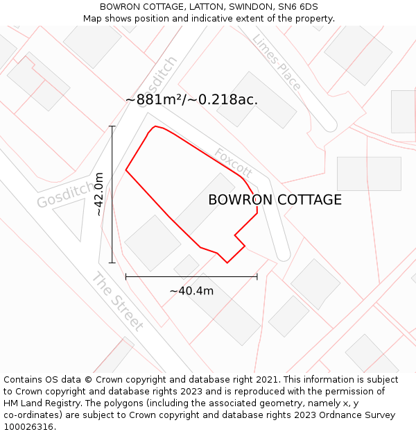 BOWRON COTTAGE, LATTON, SWINDON, SN6 6DS: Plot and title map